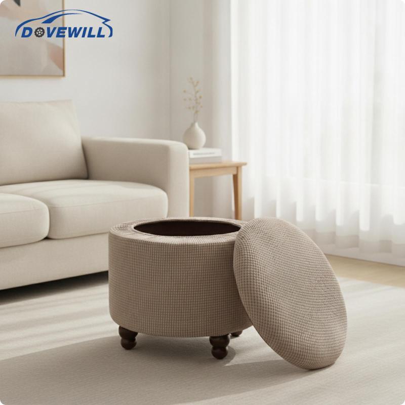 [Dovewill] Round Storage Stool Cover ที่ถอดออกได้ Round Ottoman Slipcover Breathable Ottoman Slipcov