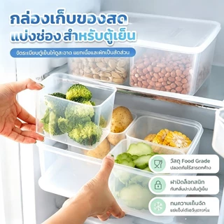 กล่องเก็บตู้เย็นแบบแบ่งช่อง 4 กริด กล่องถนอมเนื้อแช่แข็ง กล่องคัดแยกบรรจุภัณฑ์อาหาร พร้อมฝาปิด ปิดผนึก รักษาความสด