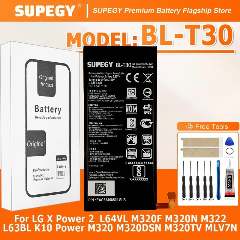 2026 ปี BL-T30 4500mAh แบตเตอรี่สําหรับ LG X Power 2 L64VL M320F M320N M322 L63BL K10 Power M320 M32