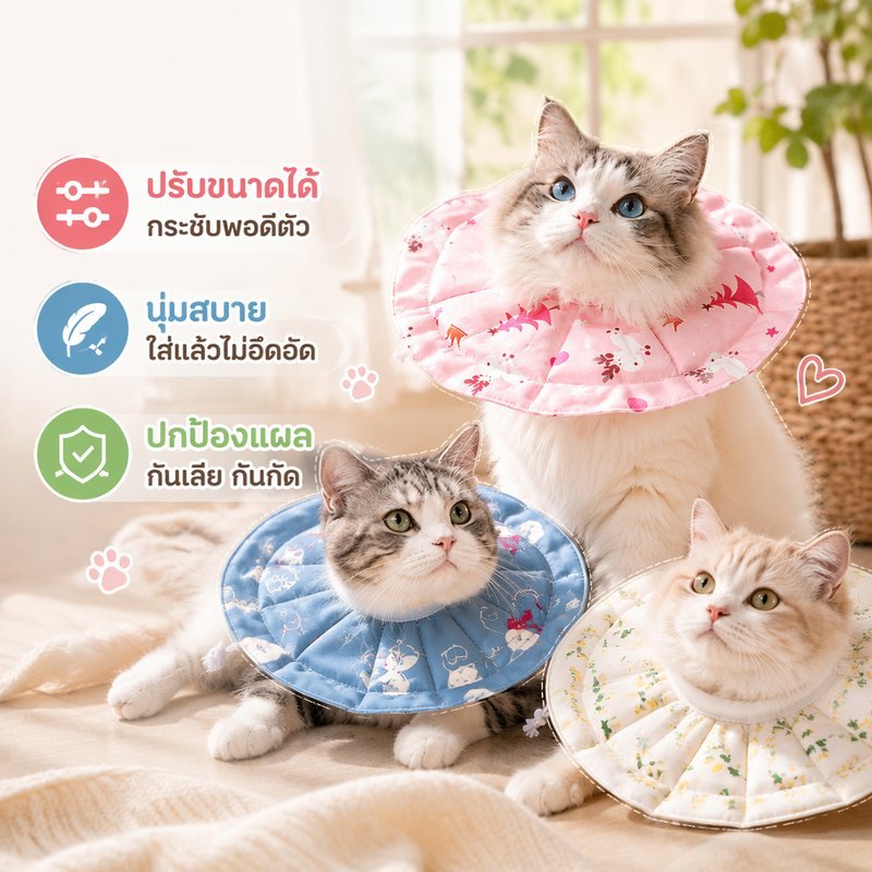 ปลอกคอกันเลีย สัตว์เลี้ยง คอลล่าแมว คอลล่าสุนัข นุ่ม กันน้ำ ปรับได้ ป้องกันเลียแผล ใส่สบาย