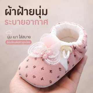 รองเท้าเด็กผ้าฝ้ายนุ่มระบายอากาศกันลื่น Prewalker สายคล้องน่ารักเชอร์รี่พิมพ์ทารกแรกเกิด 0 12 เดือน