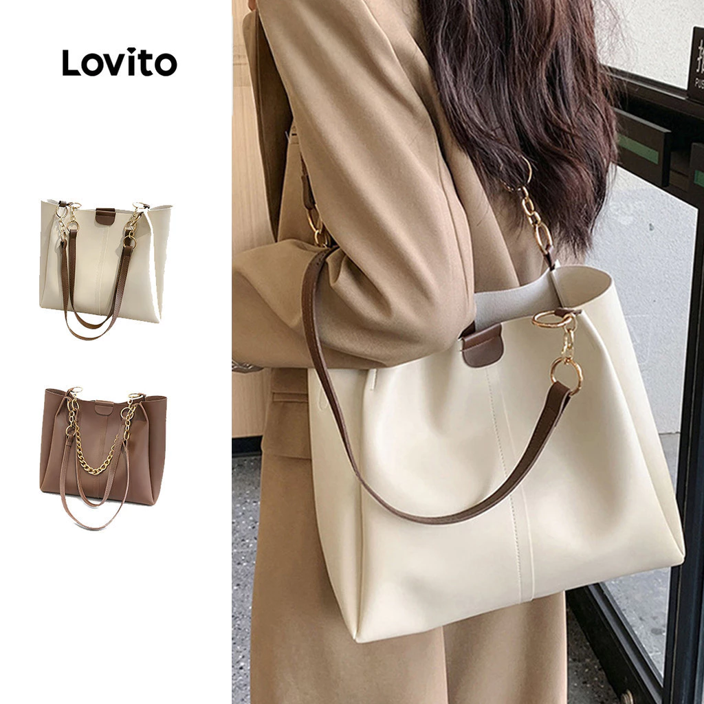 Lovito กระเป๋าถือสะพายไหล่ลำลองสำหรับเดินทาง ใช้ในชีวิตประจำวัน ไปโรงเรียน/นักเรียน สไตล์เกาหลี เรียบง่าย ความจุสูง เหมาะสำหรับทุกฤดูกาล กระเป๋าถือสำหรับผู้หญิง LFA04285