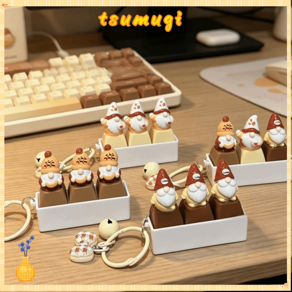 TSUMUGI Fidget ของเล่น,การ์ตูน Dwarf Keycap Mute คีย์บอร์ด Fidget ของเล่นพวงกุญแจ,สนุกเงียบแกน 3 Key