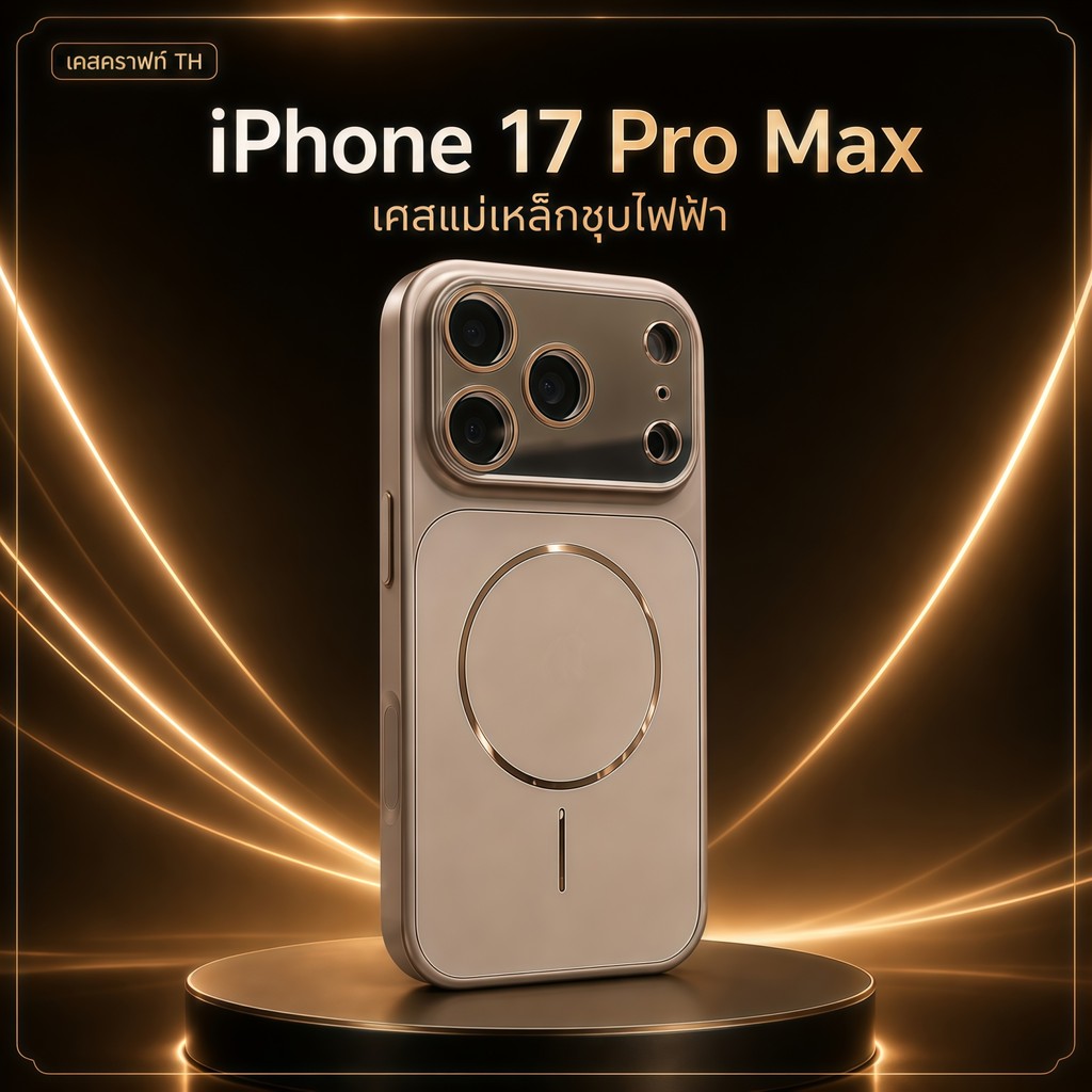 เคส iPhone 17 Pro Max แม่เหล็กดูดแน่น พรีเมียม ผิวโลหะเคลือบเงา ป้องกันเลนส์กล้อง พร้อมปุ่ม AI