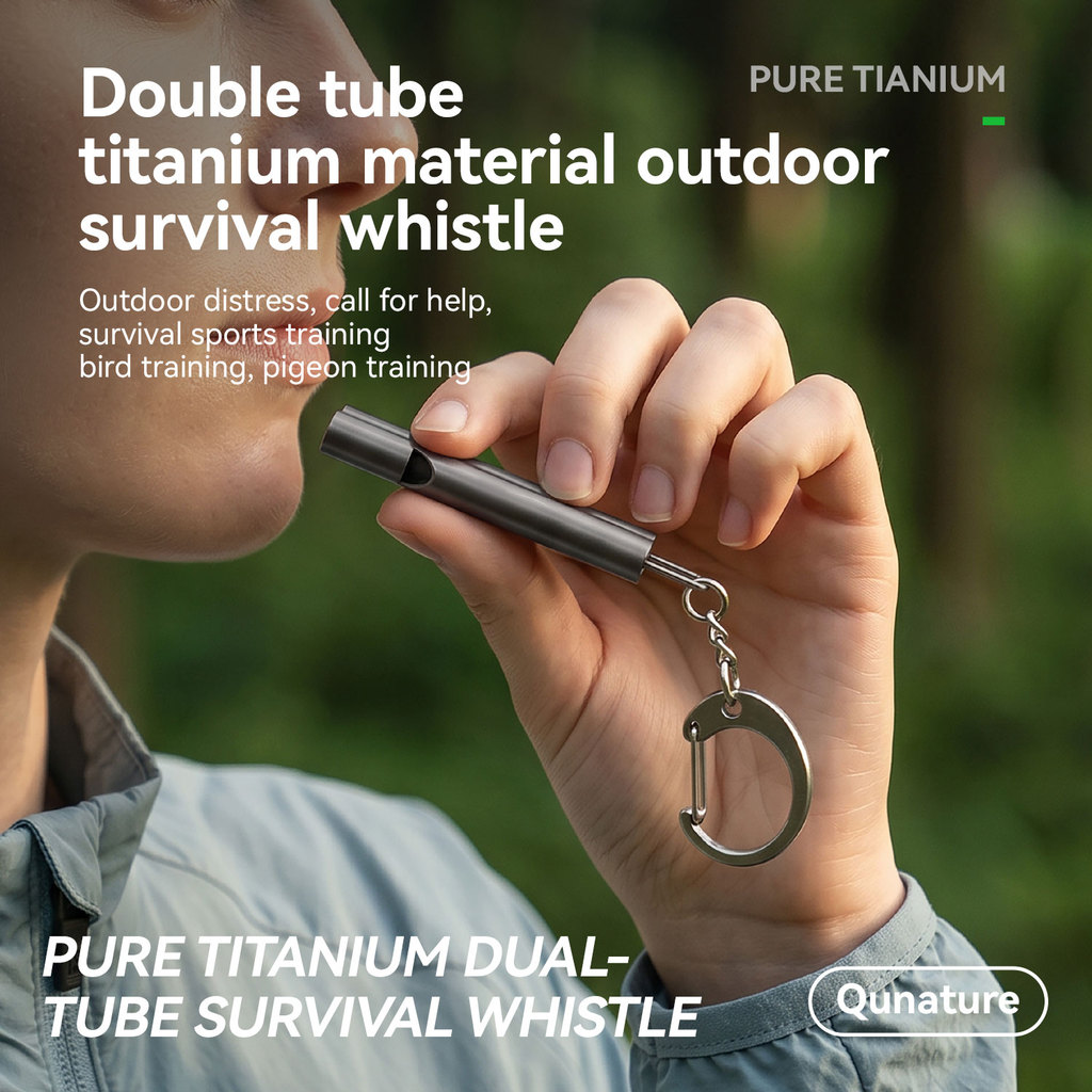 【พร้อมส่ง】Qunature นกหวีดฉุกเฉินไทเทเนียม 120dB ท่อคู่ พวงกุญแจ อุปกรณ์ส่งสัญญาณขอความช่วยเหลือ สำหรับน้ำท่วม กู้ภัย ภัยพิบัติ แคมป์ปิ้ง เดินป่า EDC — صورة 2