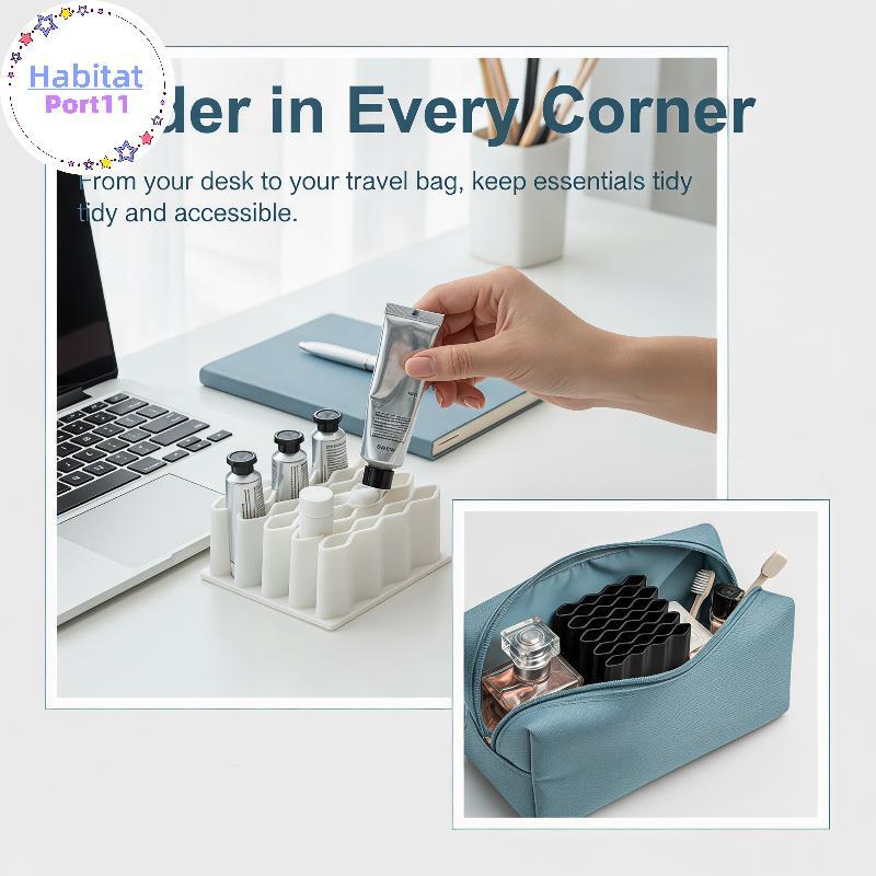 HabitatPort ซิลิโคนผู้ถือ Multi Slots ถาดนุ่มสําหรับ Ointments Mini เครื่องสําอางตัวอย่างห้องนอน Dresser Counter Organizer th