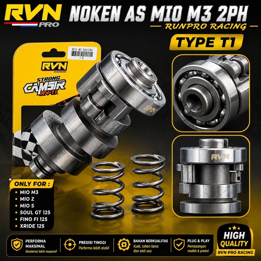 RVN RACING CRANKSHAFT PACKAGE MIO M3 FINO 125 SOUL GT 125 XRIDE 125 MIO S 125 FREEGO RACING SPRING SWEDISH VALVE SUITABLE สําหรับ DAILY TOURING และ RVN RACING RACING
