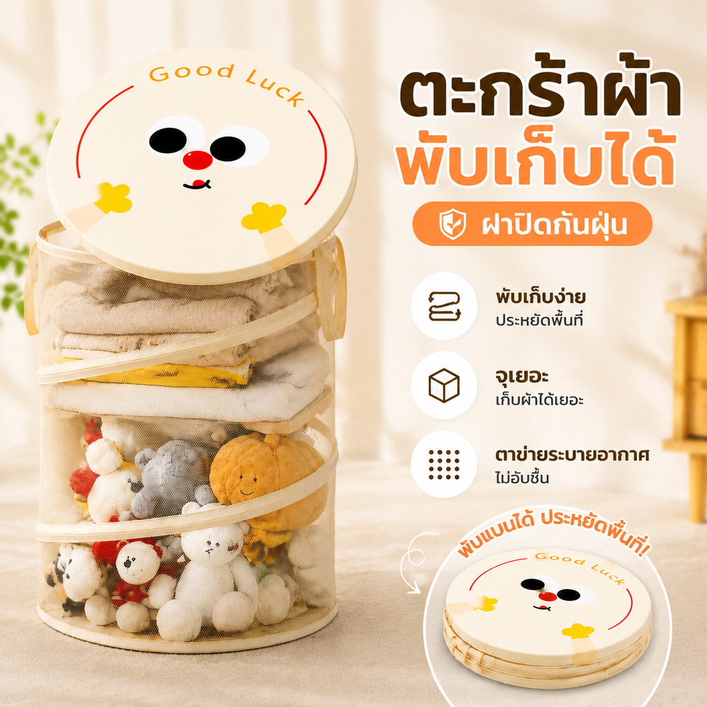 กล่องเก็บของลายการ์ตูน แบบพับได้ มีฝาปิด กล่องจัดเก็บเสื้อผ้า ของเล่น และของใช้ ประหยัดพื้นที่ ใช้ได้ในห้องนอน