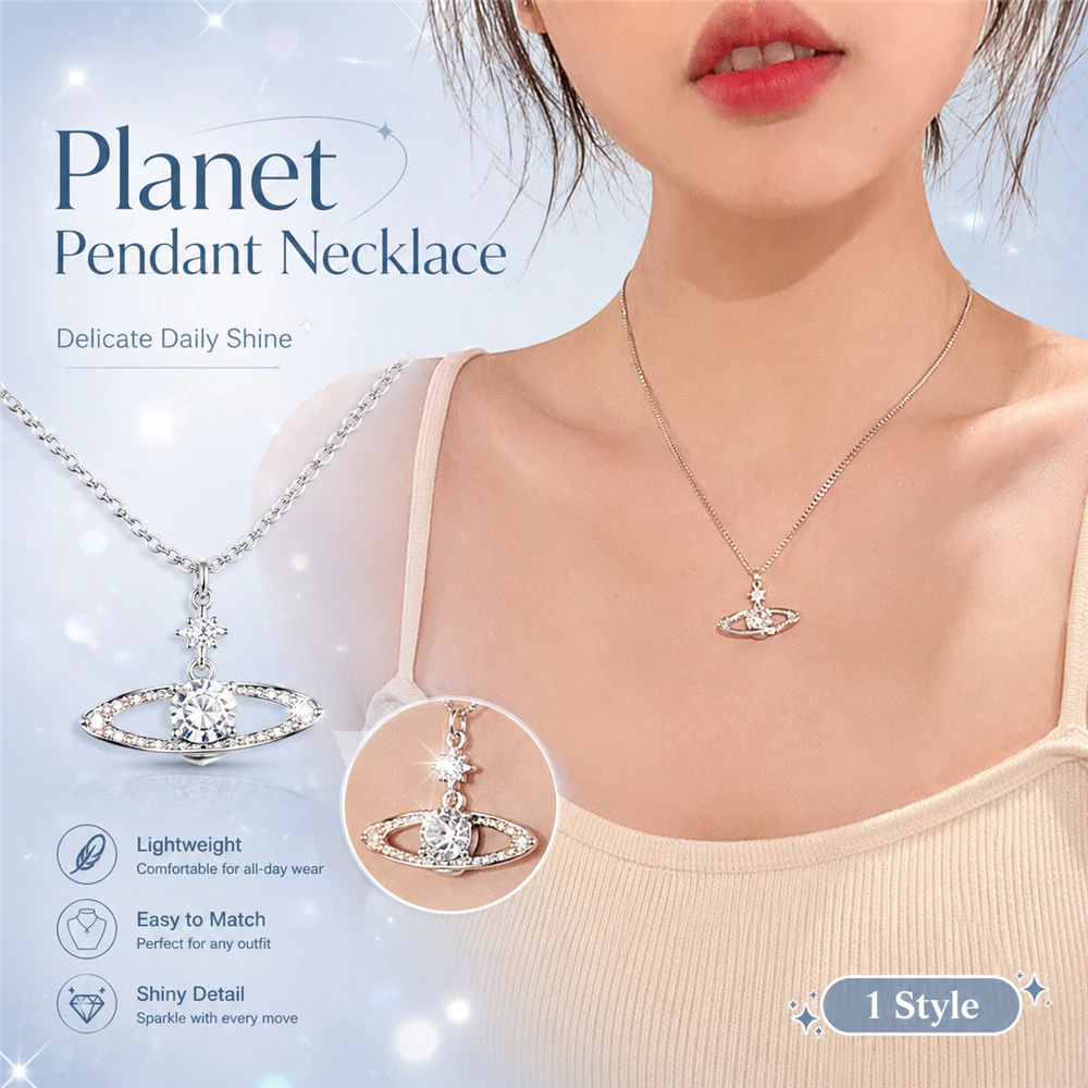 ฤดูร้อนส่องแสงดาวเคราะห์สร้อยคอเหล็กไทเทเนียมหญิงซอกแสงหรูหราออกแบบหวานเย็นโซ่กระดูกไหปลาร้า