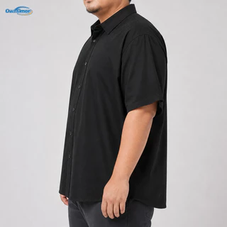 【4XL–8XL】 เสื้อเชิ้ตแขนสั้นผู้ชาย สมาร์ทแคชชวล ยืดหยุ่นเล็กน้อย สวมใส่สบาย ระบายอากาศได้ดี สีดำล้วน