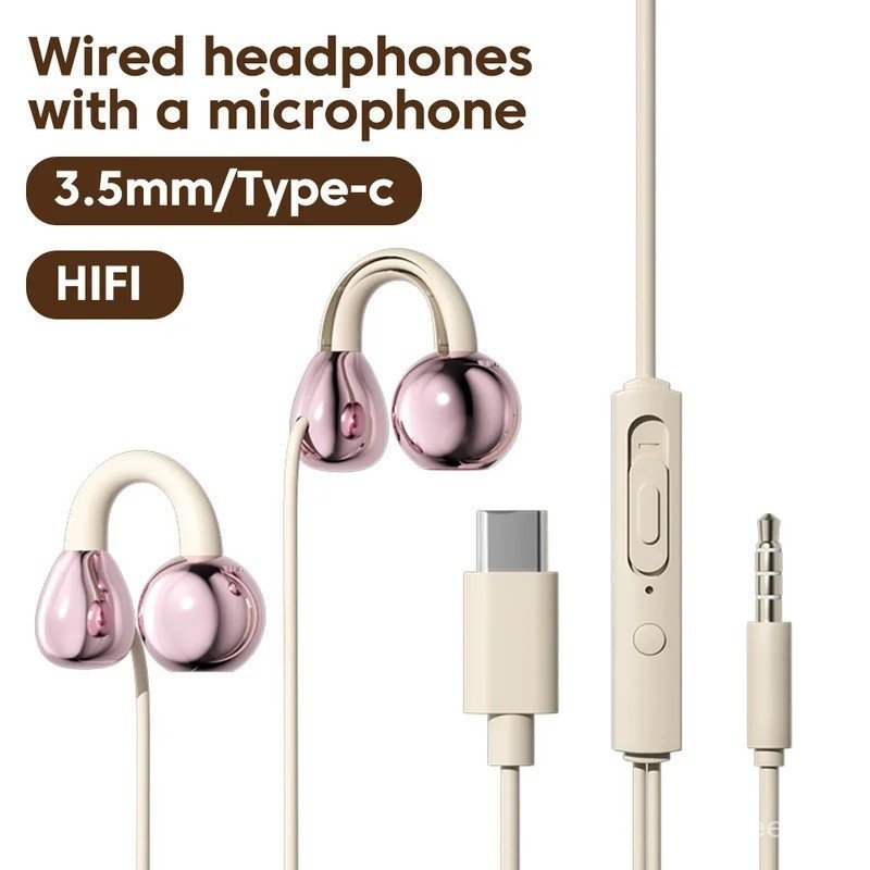 Clip-on Type C 3.5 มม.หูฟังแบบมีสายเสียงไฮไฟหูฟังกีฬาชุดหูฟังสําหรับเล่นเกมหูฟังพร้อมไมโครโฟนสําหรับ iPhone 17 15