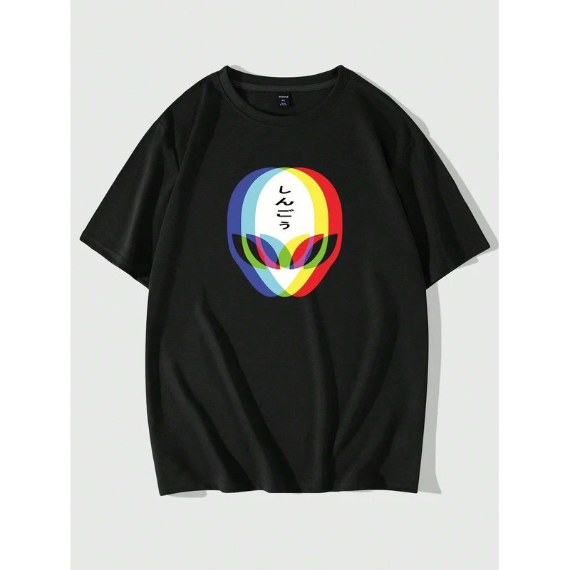 เสื้อยืดผู้ชาย ROMWE MEN Street Life ลายกราฟิกเอเลี่ยน Y2k สไตล์เรโทร สตรีทแวร์ คุณภาพสูง คอกลม แขนส