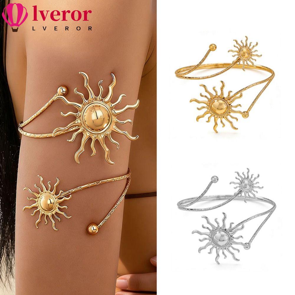 LVEROR Open Cuff Armlet, Sun Sunflower Upper Arm Cuff Bracelet, Metal Gold Color Cuff Arm Ring Gift