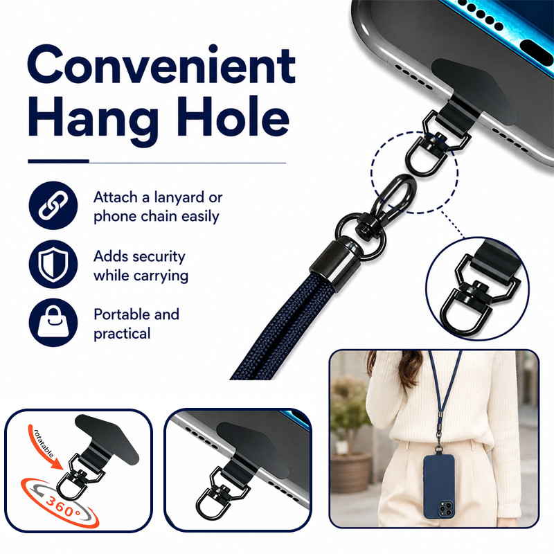 360°แพทช์เชือกคล้องโทรศัพท์มือถือเคส สายคล้องโทรศัพท์สแตนเลส หมุนได้ 360 องศา พร้อมคลิปโลหะสำหรับแขวน