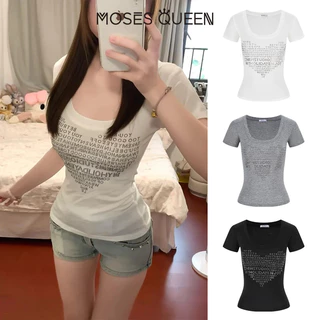 MOSESQUEEN เสื้อผ้าแบบอเมริกัน กระโปรงสั้นแขนสั้น คอต้นไม้ ใส่ได้ทุกโอกาส ดูเรียบง่ายและเพิ่มความสง่างามให้กับรูปร่าง #64040