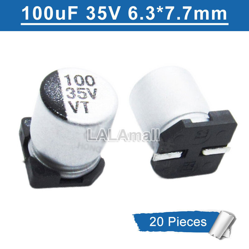20pcs SMD อลูมิเนียม Electrolytic Capacitor 100uF 100 35V 35V100uF 100uF35V 6.3*7.7 มม.ใหม่