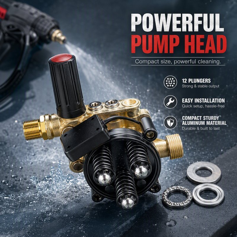 รถเครื่องซักผ้าหัวปั๊มอลูมิเนียม 12 Plunger แบบพกพาอะไหล่ติดตั้งง่ายสําหรับ Home Cuci Kereta