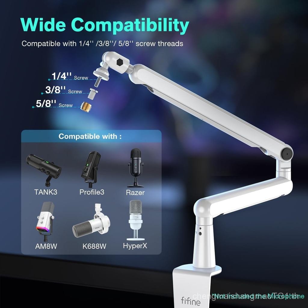 FIFINE Boom Arm Mic Stand, Low Profile Microphone Arm Stand, Podcast Mic Boom Arm with Desk Mount, C
