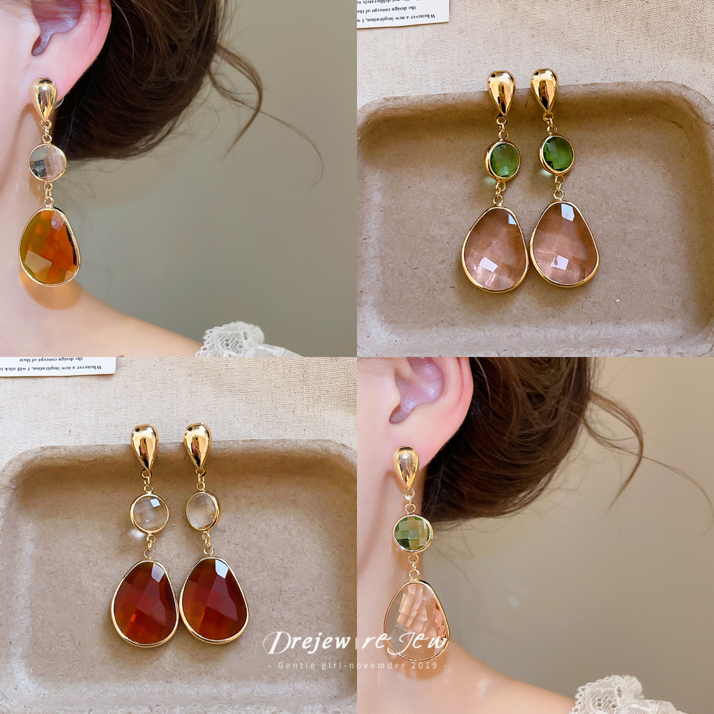 DREJEW Gold-Color Multi Layer Chain Dangle ต่างหูFaceted สีสันZircon Teardrop Dropต่างหูสไตล์โบฮีเมียนสําหรับผู้หญิงทุกวันPartyหูเครื่องประดับ