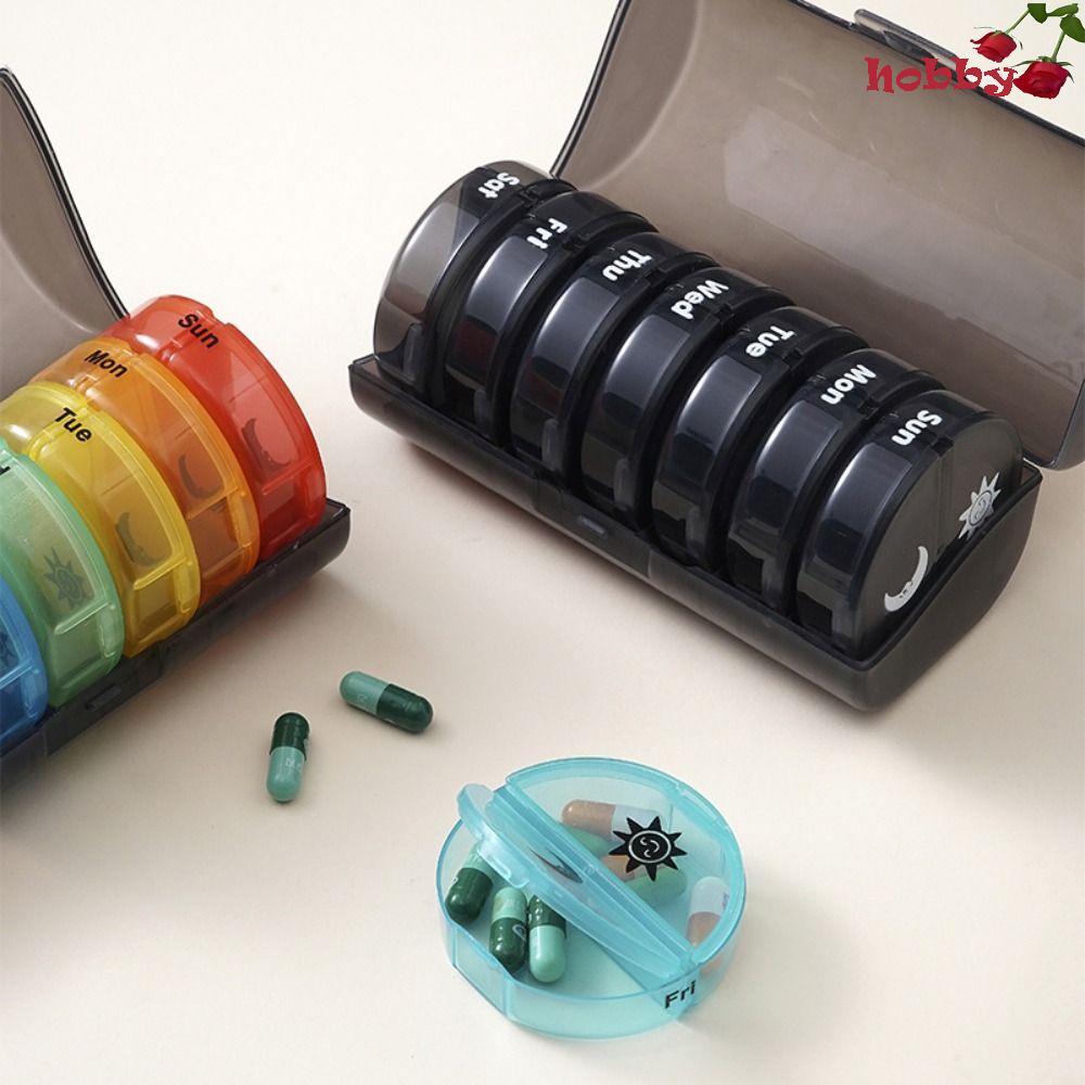 HOBBY 7-Day Splitter Pill Organizer, Week Mark 14-Grid Vitamin Storage Case,ยา Organizer 2 ครั้งต่อว