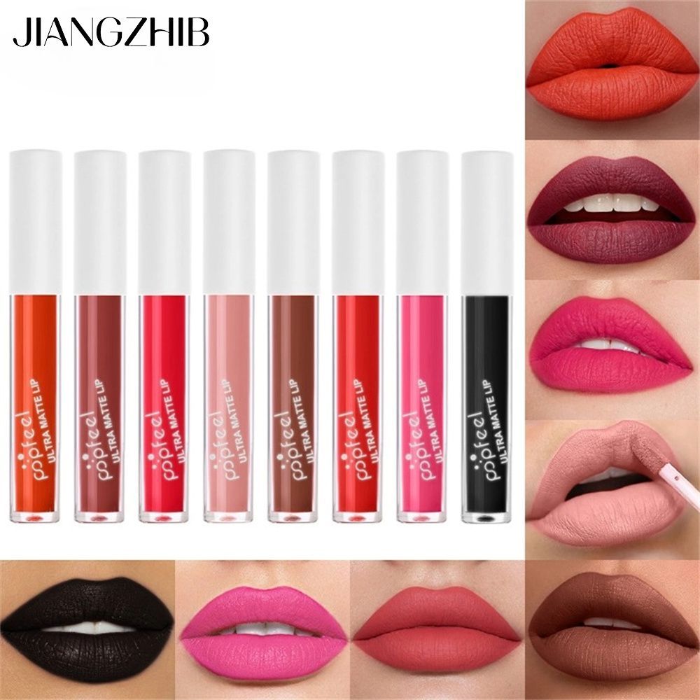 JIANGZHIB POPFEEL ลิปกลอสกันน้ํา, ถ้วยไม่ติด, ลิปสติกเนื้อแมท, ลิปสติกหน้าหมอก, ไม่จางหายได้อย่างง่า