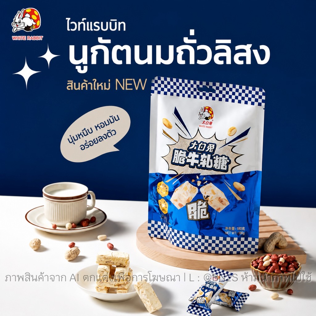 ตังเมกระต่ายขาวรุ่นกรอบ White Rabbit นูกัตถั่วลิสง ขนมแต่งงาน ขนมปีใหม่จีน ของฝากเซี่ยงไฮ้ พร้อมส่งในไทย ราคาไม่แพง