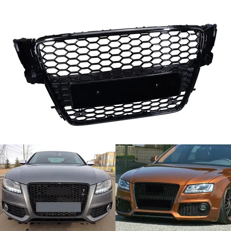 NZ6L Gloss สีดํารังผึ้งตาข่ายหม้อน้ํากันชนหน้า Grille สําหรับ Audi A5 RS5 8T 08-12
