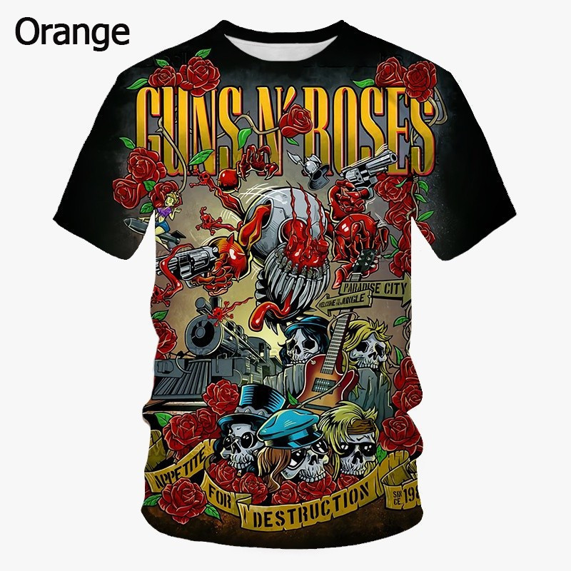 ใหม่แฟชั่น Guns N Roses 3D Art พิมพ์ T เสื้อผู้ชาย Cool พิมพ์ StreetwearXS-6XL