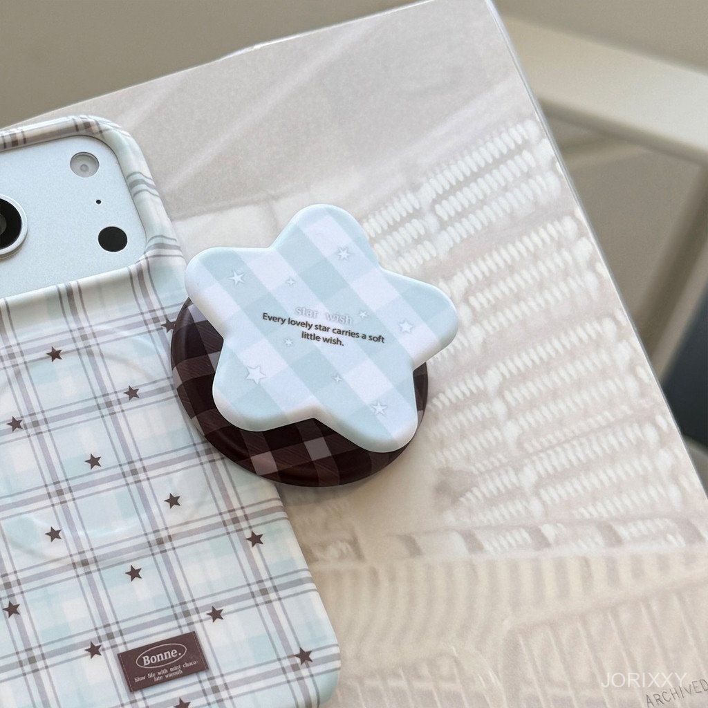 Retro Mint Chocolate Plaid Star Film เหมาะสําหรับที่วางแม่เหล็กที่วางโทรศัพท์มือถือเกาหลี
