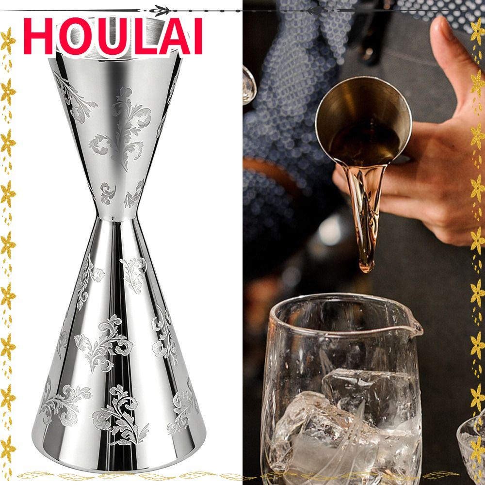 HULAI สองหัว Jigger, ใบสแตนเลสลายออกแบบค็อกเทลJigger Cup, Professional 30/60ml Bartending Jigger Hom