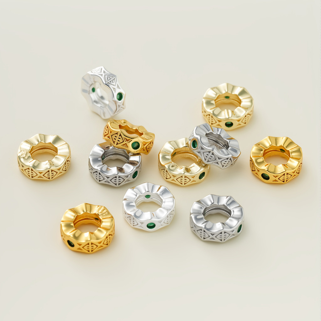 St.kunkka 2 ชิ้นชุบทองZircon SpacerลูกปัดทองเหลืองหลวมลูกปัดDIYสร้อยข้อมือสร้อยคอเครื่องประดับทําซัพพลาย — صورة 3