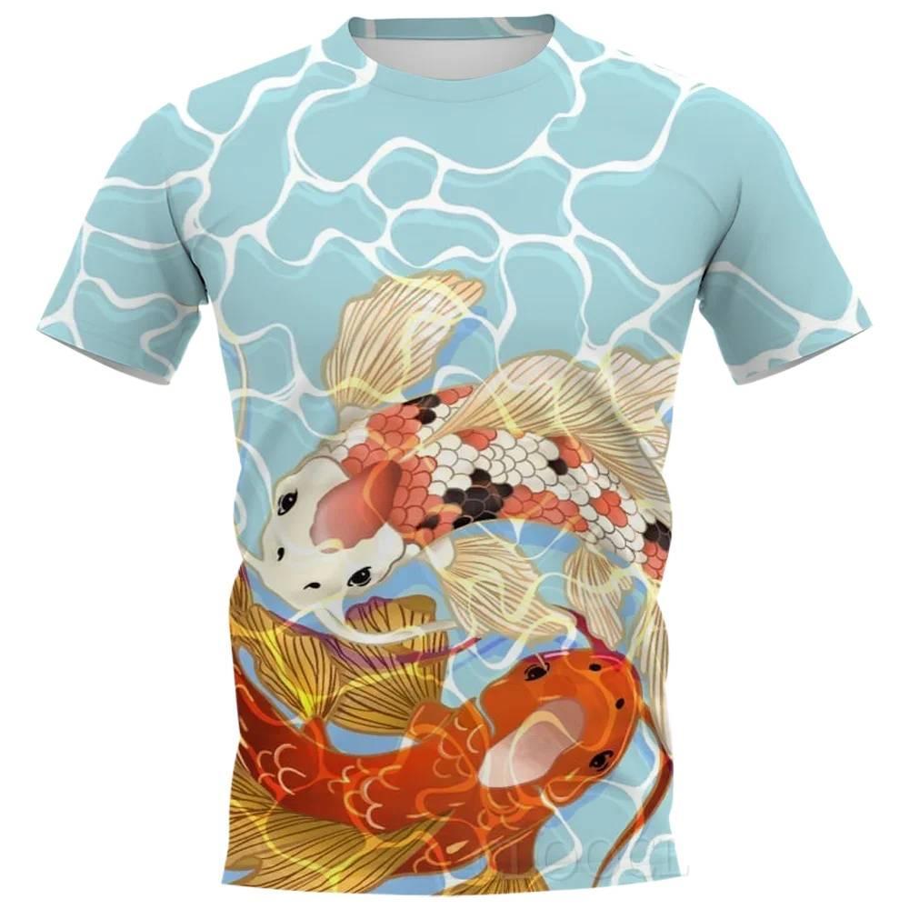 เสื้อยืดเด็ก O-คอ Koi Fish 3D พิมพ์ชุดสําหรับเล่นทุกวันกลางแจ้งฤดูร้อนสบายๆกิจกรรม