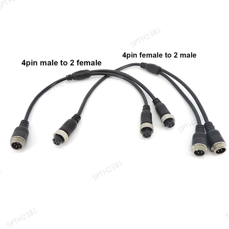 M12 4Pin Aviation Head to Female to 2 way Male Female Aviation Head wire Extension Y Splitter Cable 
