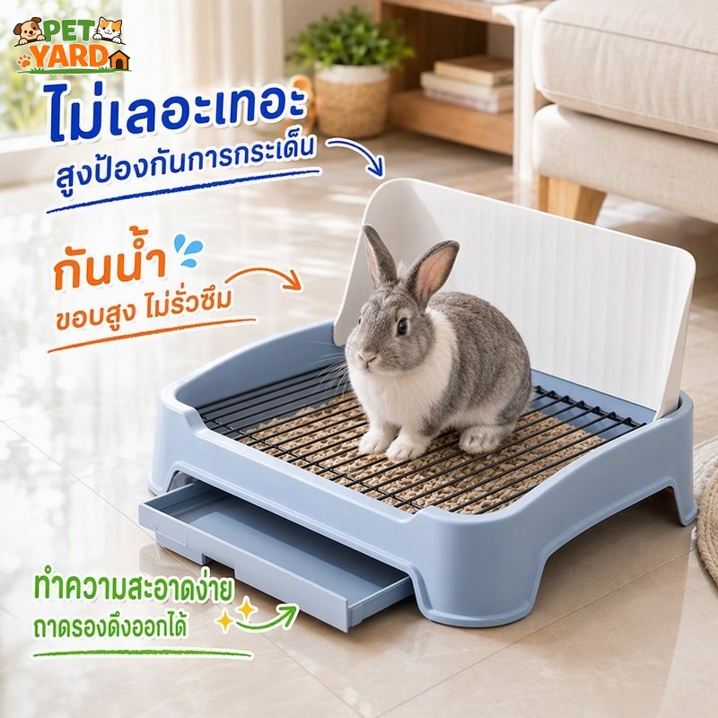 ห้องน้ํากระต่าย กระบะทรายลิ้นชัก ถอดล้างง่าย แผงกันสาดสูง ตะแกรงสแตนเลส กันลื่น BHQ