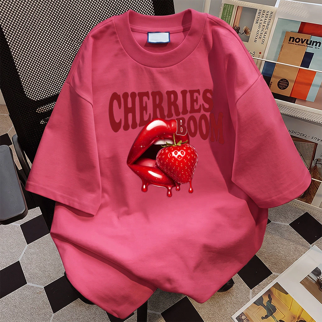 เสื้อยืดโอเวอร์ไซซ์ผู้หญิง ผ้านุ่มหนา CHERRIES แฟชั่นสไตล์เกาหลี [งานเกรดพรีเมียม งานเกรด A]