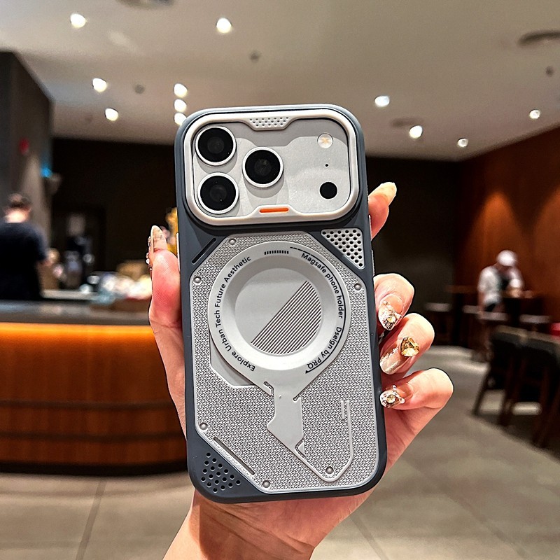 หรูหรา Matte Hollow Out การกระจายความร้อนแม่เหล็กเคสโทรศัพท์สําหรับ IPhone 12 13 14 Plus 15 16 17 18 Pro Max กันกระแทกกันชนกลับกรณีฝาครอบ