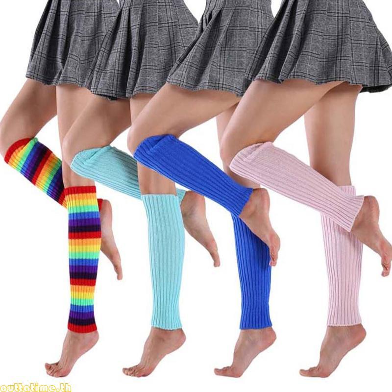 Time Womens Fashion Leg Warms Adult Junior 80s Ribbed ถักถุงเท้ายาวเข่า