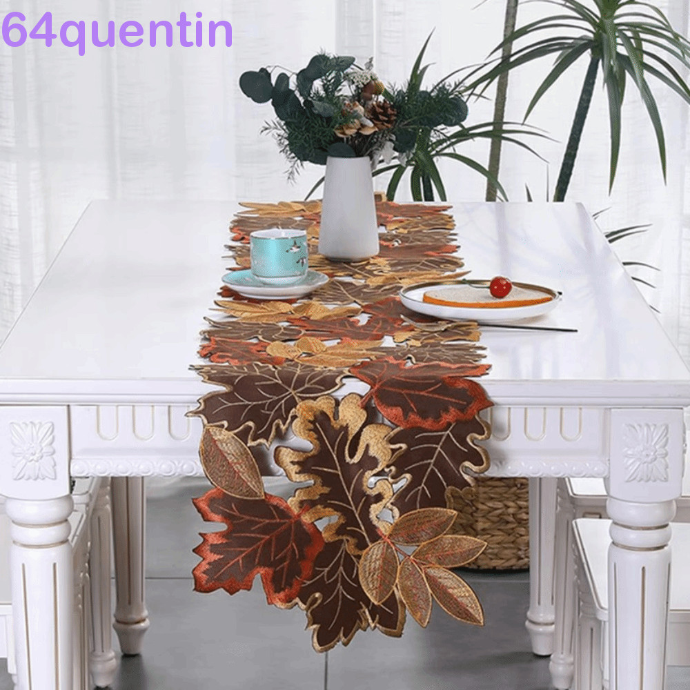 QHENTIN Maple Leaf Placemat,สี่เหลี่ยมผืนผ้าสไตล์ชนบท Maple Leaf ปักตาราง Runner, Party Dinning ผ้าป