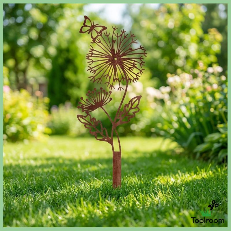 [ห้องเครื่องมือ] Garden Stake with Wildflower Silhouette Wrought Iron Wildflower Stake Metal Silhoue