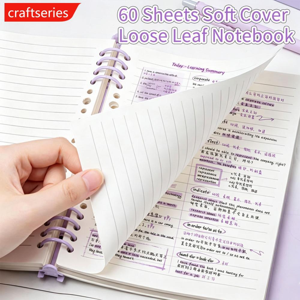 CRAFTSERIES A5 ใส PVC นุ่ม 8-แหวน Binder โน้ตบุ๊ครีฟิล 60 แผ่นหลวมกระดาษสําหรับ Office School Planne