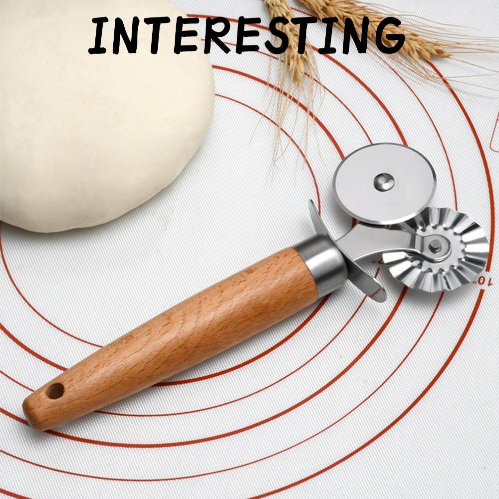 INTERESTING Ravioli Cutter Wheel, with Hanging Hole Stainless Steel Pastry Wheel Cutter, Long Wooden