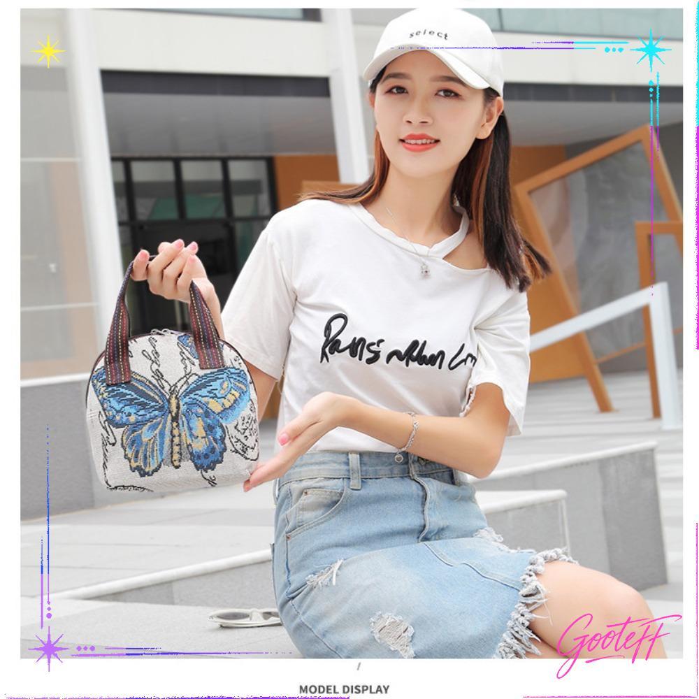 ICARAMELO Retro Tote Handbag, Dacron Printing Top Handle Handbag, Cotton Linen Handbag