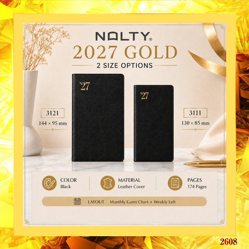 [NOLTY] 2027 GOLD Planner 3121/3111 Black Genuine Sheepskin Weekly Left Gantt Chart