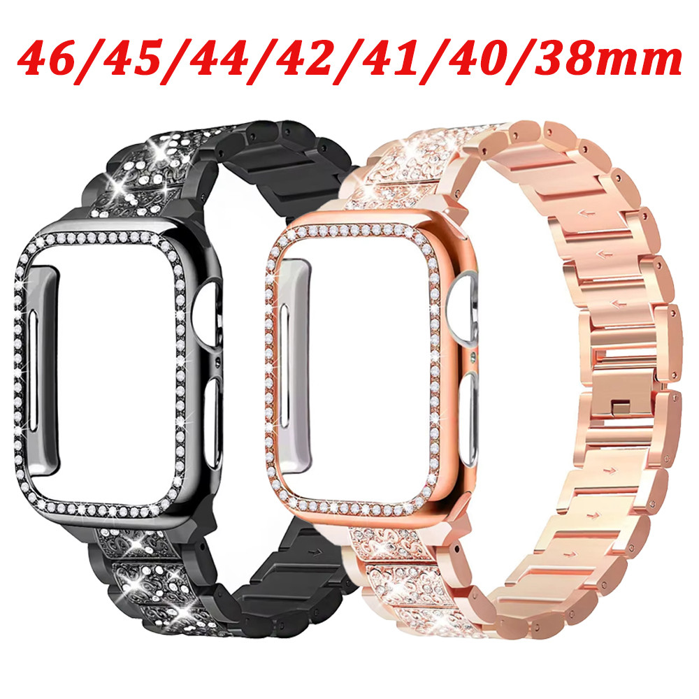 เพชรฝาครอบสายโลหะสําหรับ Apple Watch IWatch Ultra/SE 3 2 Series 12 11 10 9 8 7 6 49 มม.46 มม.45 มม.4