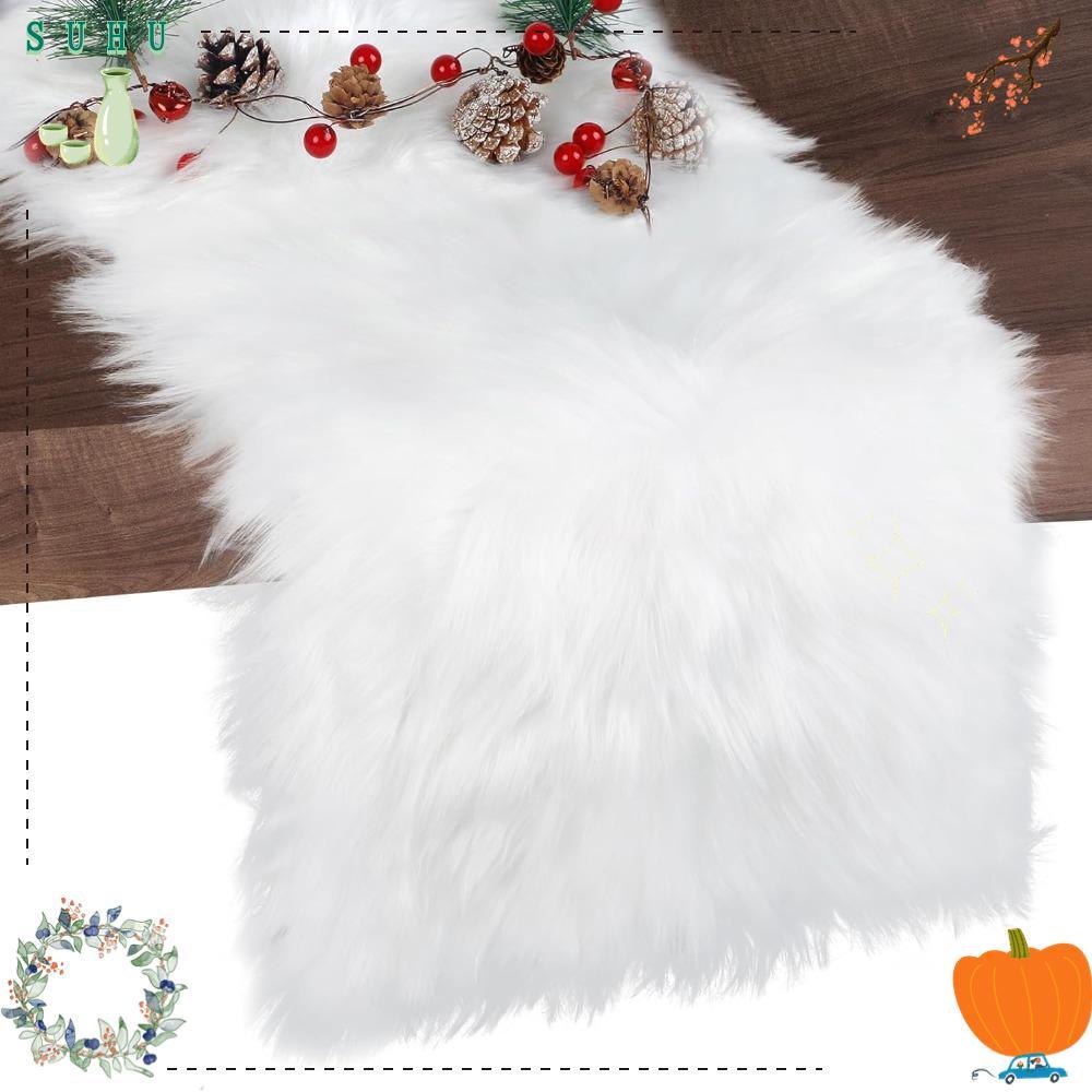SUHU Holiday White Table Runner, Dinning Table Decor 183x37 ซม.Faux Fur Table Runners, คุณภาพสูง Sof