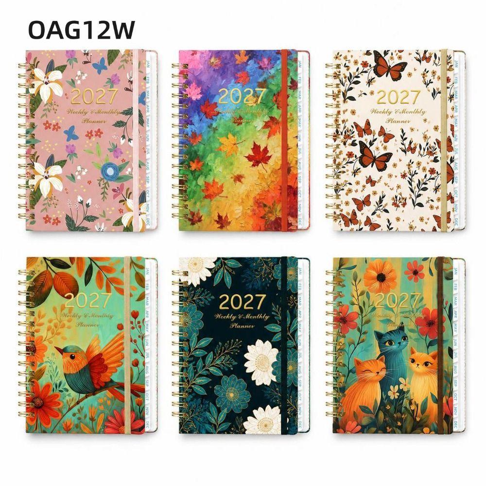 OAG12W 2027 หนังสือกําหนดการ, To Do List Planner Reminder Agenda Book, รูปแบบดอกไม้แบบพกพา A5 Textur