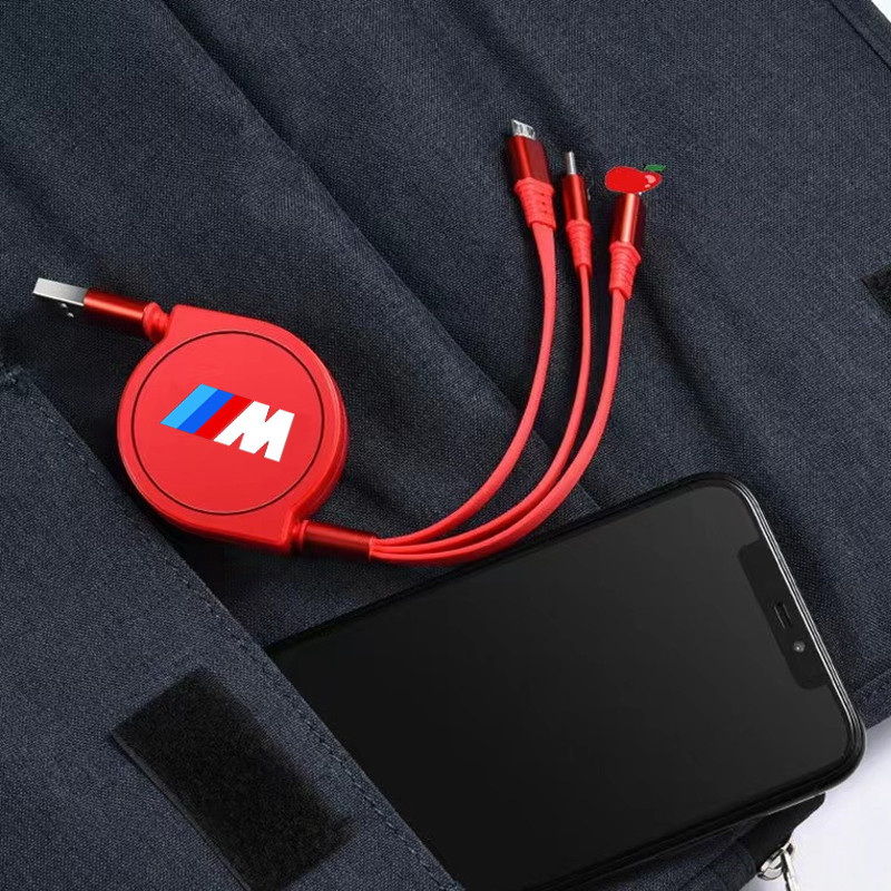 120 ซม.13A 3-in-1 รถ Retractable USB ข้อมูล Quick Charging สติกเกอร์รถสําหรับ BMW E36 E46 E60 E87 E9