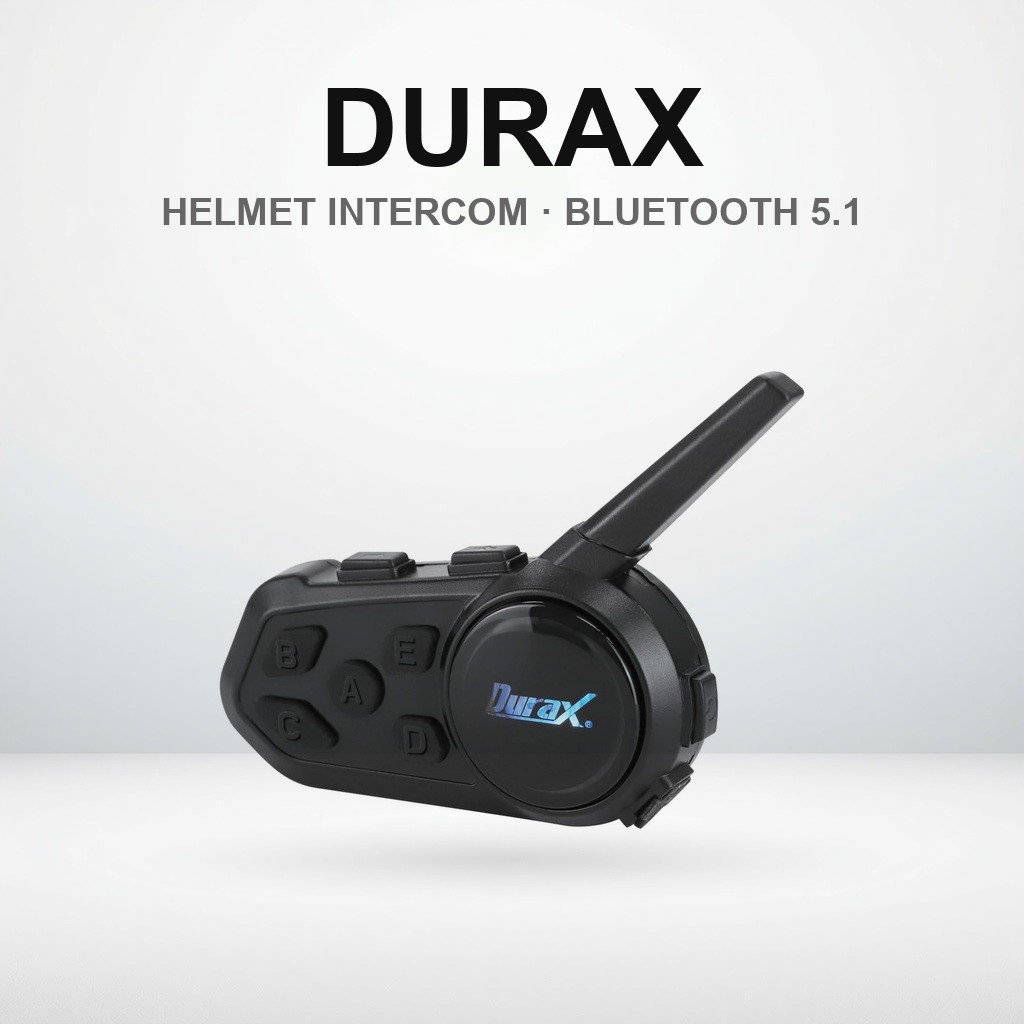 Durax Motorcycle Inter Set (2 units) with a maximum munication range of 1200m, Bluetooth 5.1, slim d