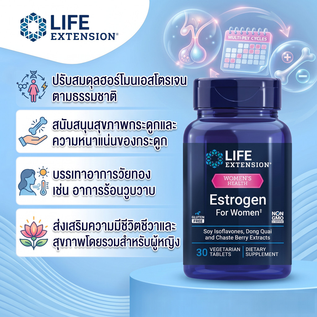 LIFE‑Estrogen For Women อาหารเสริมสำหรับผู้หญิง สนับสนุนสมดุลฮอร์โมน บำรุงสุขภาพสตรี