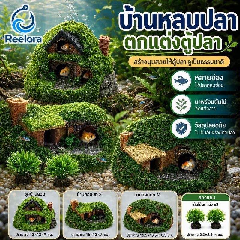 การตกแต่งตู้ปลา Hobbit House Tunnel Hideout Set Resin Landscape Natural Style Multi Entry